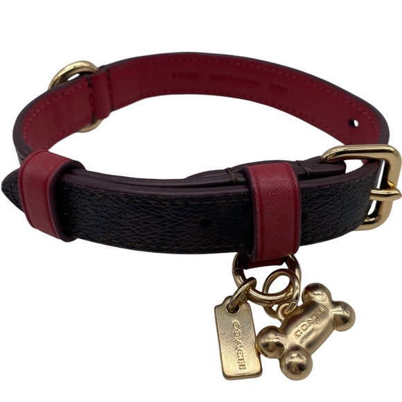 Coach Other - Coach Small Pet Collar Signature Canvas Brown Bold Red Leather Choker Designer